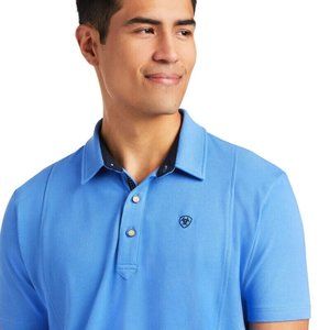 Ariat® Men's Medal Short Sleeve Reykjavik Blue Polo Shirt Size XXL